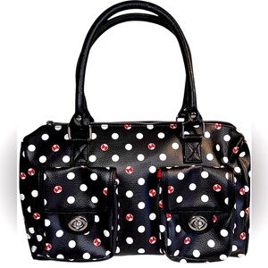 DISNEY BAG Minnie Mouse Polka Dot & Bows Satchel Handbag Purse BLACK WHITE RED